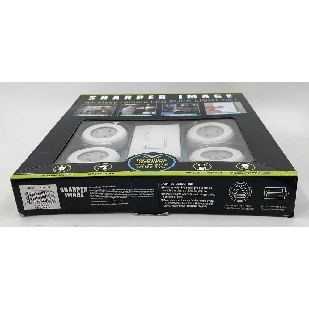 Sharper Image Wireless Remote LED 4 Light Puck Light Set New in Package NIP - Picture 7 of 9